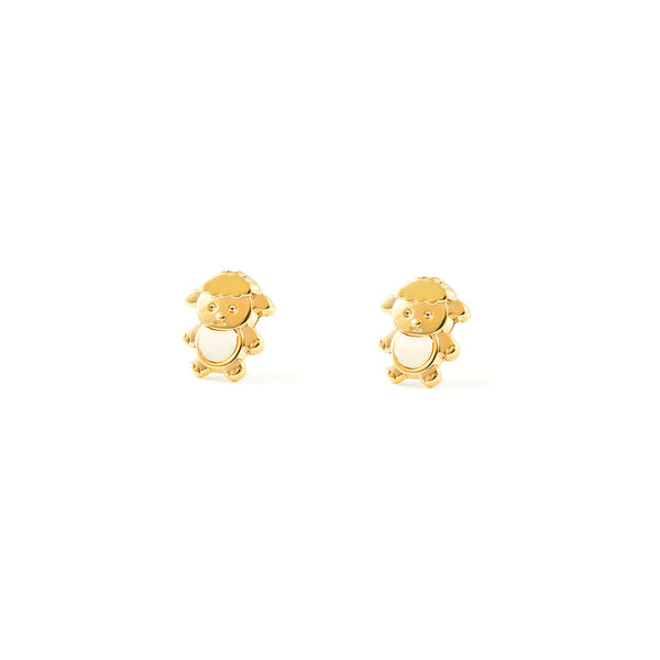 9ct Yellow Gold Nacre Sheep Children's Girls Earrings shine