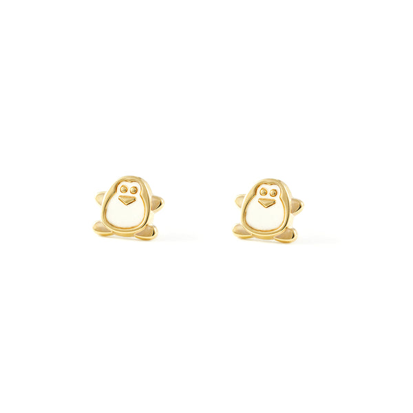 9ct Yellow Gold Nacre Penguin Children's Girls Earrings shine