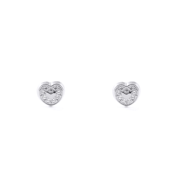 18ct White Gold Heart Cubic Zirconias Children's Baby Earrings shine