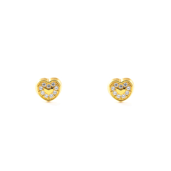 18ct Yellow Gold Heart Cubic Zirconias Children's Baby Earrings shine