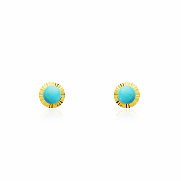 18ct Yellow Gold Turquoise 4 mm Children's Girls carved Earrings