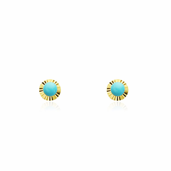18ct Yellow Gold Turquoise 3 mm Children's Baby Girls carved Earrings
