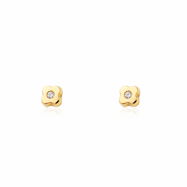 9ct Yellow Gold Trebol Cubic Zirconia Children's Baby Earrings shine