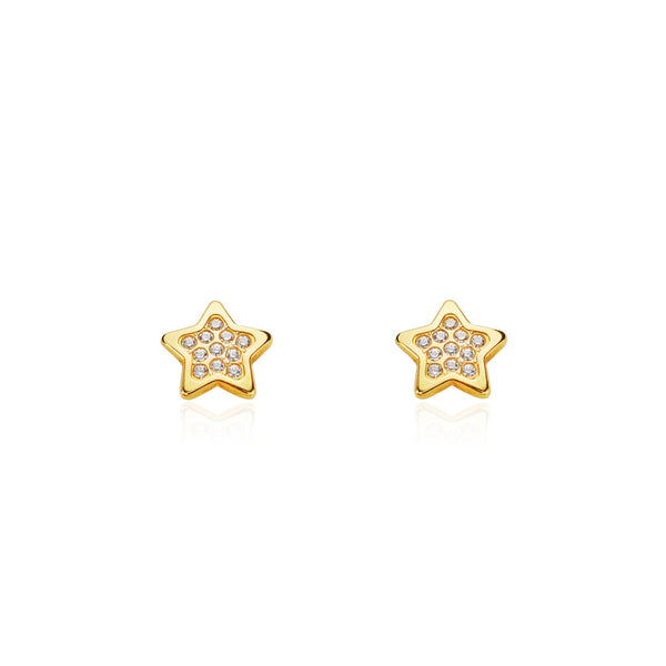 9ct Yellow Gold Star Cubic Zirconias Children's Girls Earrings shine