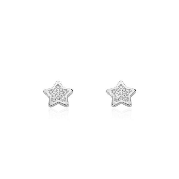Pendientes Niña Oro Blanco 9K Estrella Circonitas Brillo
