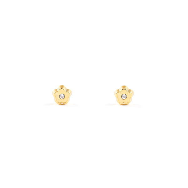 Pendientes Bebe Oro Amarillo 9K Flor Margarita Circonita Brillo