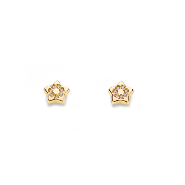 9ct Yellow Gold Star Cubic Zirconias Children's Girls Earrings shine