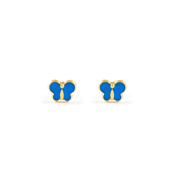 9ct Yellow Gold Blue Enamel Butterfly Children's Baby Girls Earrings shine