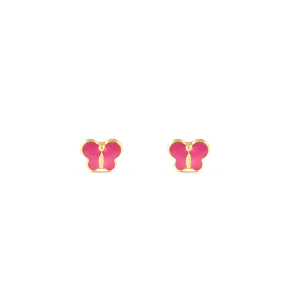 9ct Yellow Gold Pink Enamel Butterfly Children's Baby Girls Earrings shine