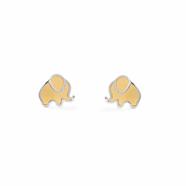 18ct two color gold Elephant Children's Girls Earrings Matte Shine