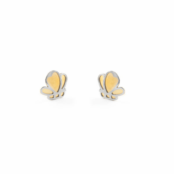 18ct two color gold Butterfly Children's Girls Earrings Matte Shine