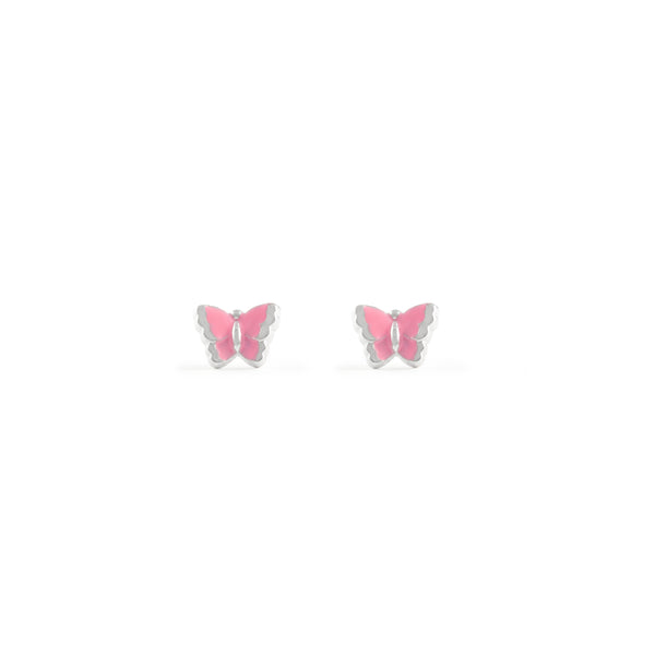 Pendientes Plata de Ley Mariposa Esmalte Rosa Brillo