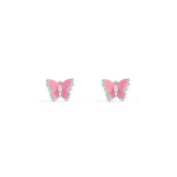 925 Sterling Silver Pink Enamel Butterfly shine earrings