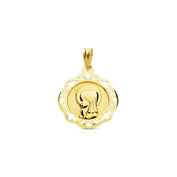 18ct Yellow Gold Personalized Round Matte Shiny Virgin Girl Medal 20 x 18 mm