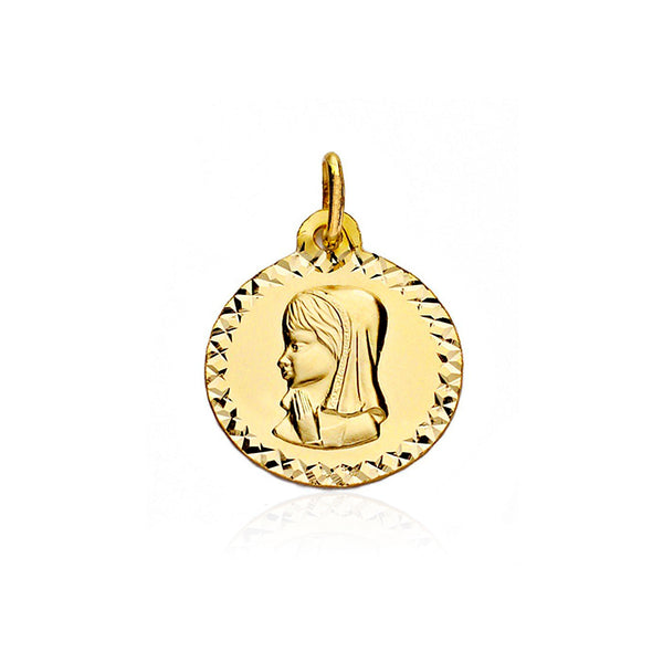 9ct Yellow Gold Personalized Round Matte Shiny Virgin Girl Medal 16 x 16 mm