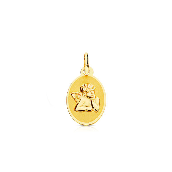 9ct Yellow Gold Personalized Angel Oval Matte Shiny Medal 15 x 10 mm