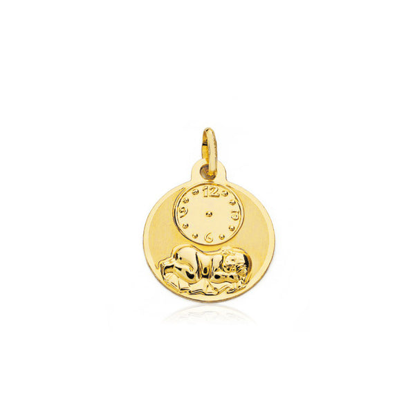 Medalla Oro Amarillo 9K Personalizada Angel Oval Mate y Brillo 15 x 15 mm