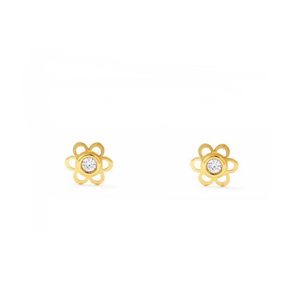 18ct Yellow Gold Daisy Flower Cubic Zirconia Children's Baby Girls Earrings shine