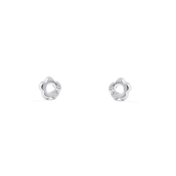 9ct White Gold Daisy Flower Cubic Zirconia Children's Baby Girls Earrings shine