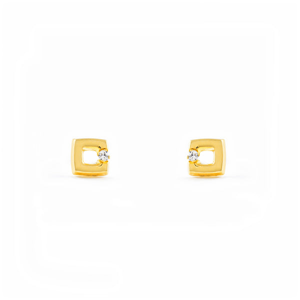 18ct Yellow Gold Square Cubic Zirconia Children's Baby Girls Earrings shine