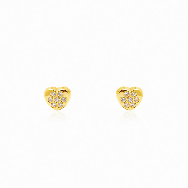 18ct Yellow Gold Heart Cubic Zirconias Children's Baby Earrings shine