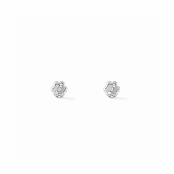 18ct White Gold Daisy Flower Cubic Zirconia Children's Baby Girls Earrings shine