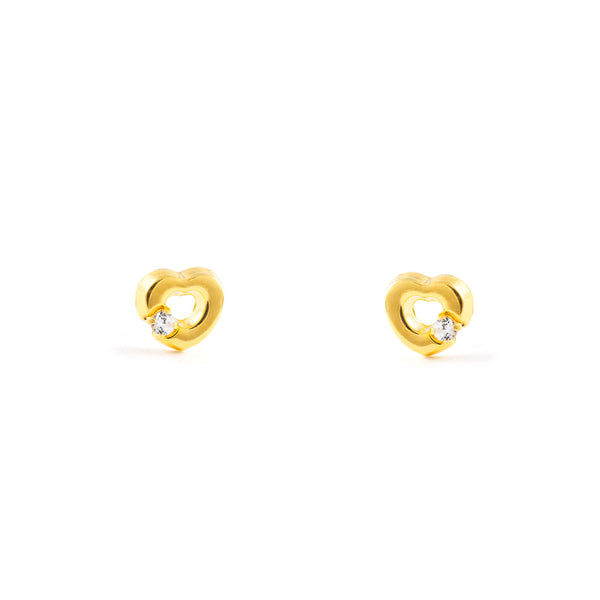 18ct Yellow Gold Heart Cubic Zirconia Children's Baby Earrings shine