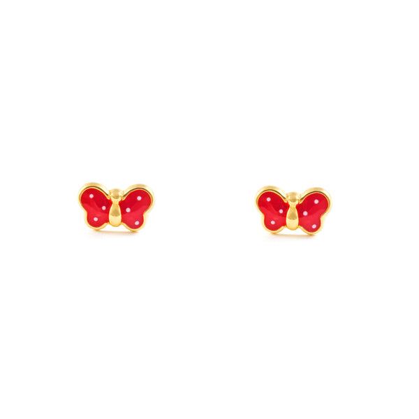 18ct Yellow Gold Red Enamel Butterfly Children's Baby Girls Earrings shine