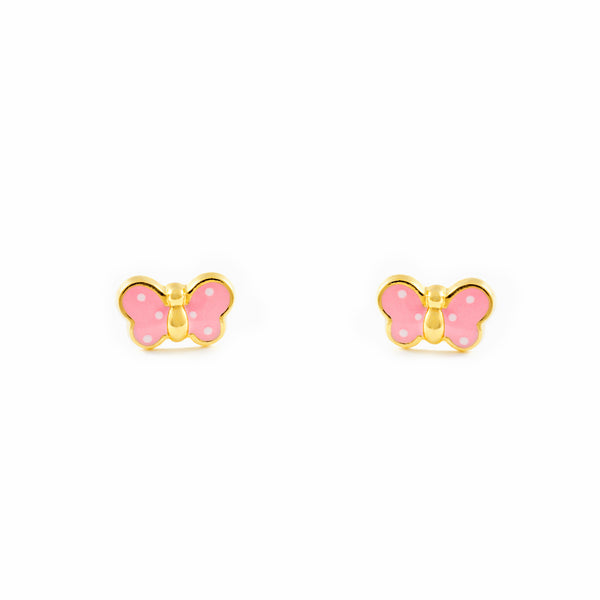 9ct Yellow Gold Light Pink Enamel Butterfly Children's Baby Girls Earrings shine
