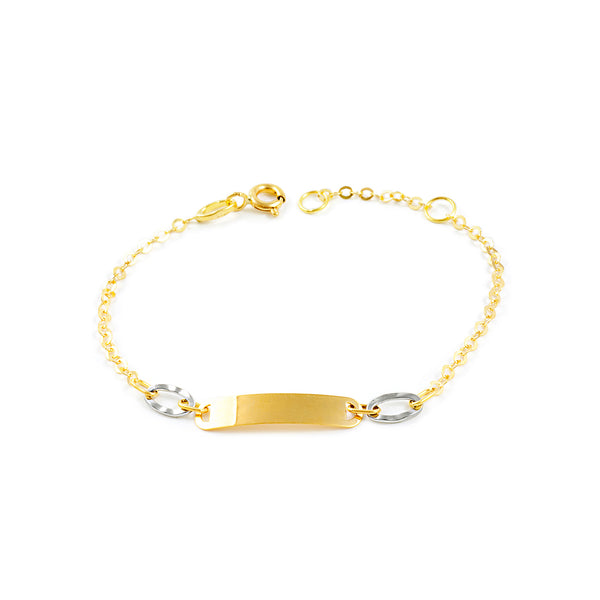 Pulsera Niña Oro Bicolor 18K Personalizada Esclava Brillo 14 cm