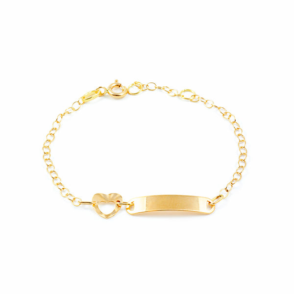 18ct Yellow Gold Personalized Slave Heart girls Bracelet Shine and Texture 14 cm