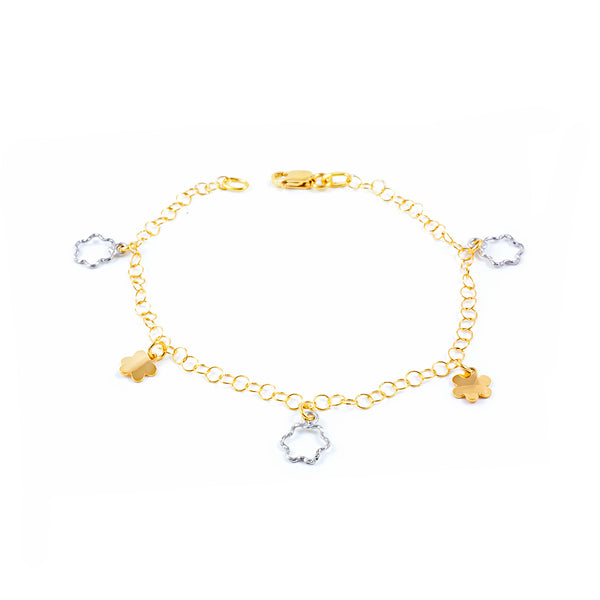 18ct two color gold Women's Bracelet Floral Shine and Texture 18 cm
