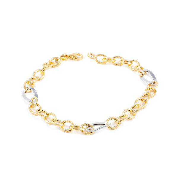 Pulsera Mujer Oro Bicolor 18K Fantasia Brillo y Textura 20 cm