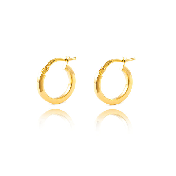 Pendientes Oro Amarillo 18K Aros Cuadrados Brillo 15 x 2 mm