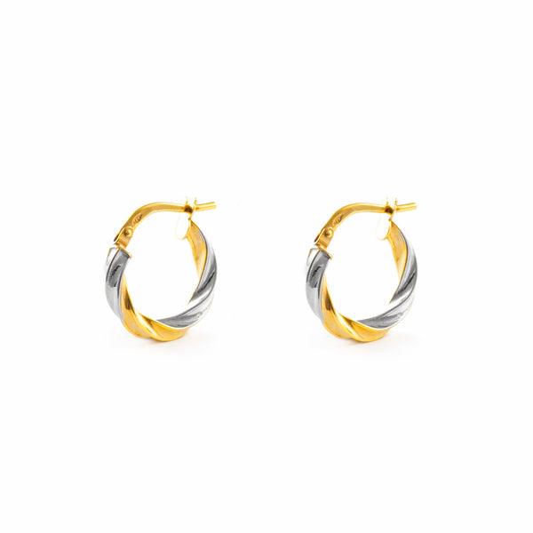 18ct two color gold Twisted Hoops Earrings shine 16x2.5 mm