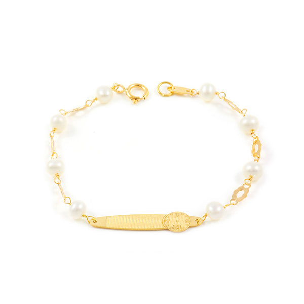 18ct Yellow Gold Personalized Slave girls Bracelet pearl 3.5mm Matte and Shine 14cm
