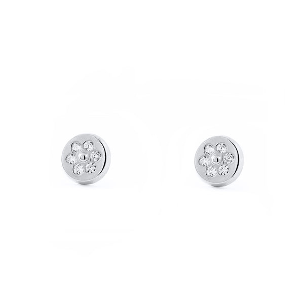 Pendientes Mujer-Niña Oro Blanco 18K Redondo Circonitas Brillo