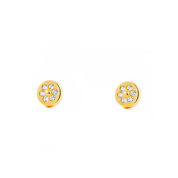 Pendientes Niña Oro Amarillo 18K Redondo Circonitas Brillo