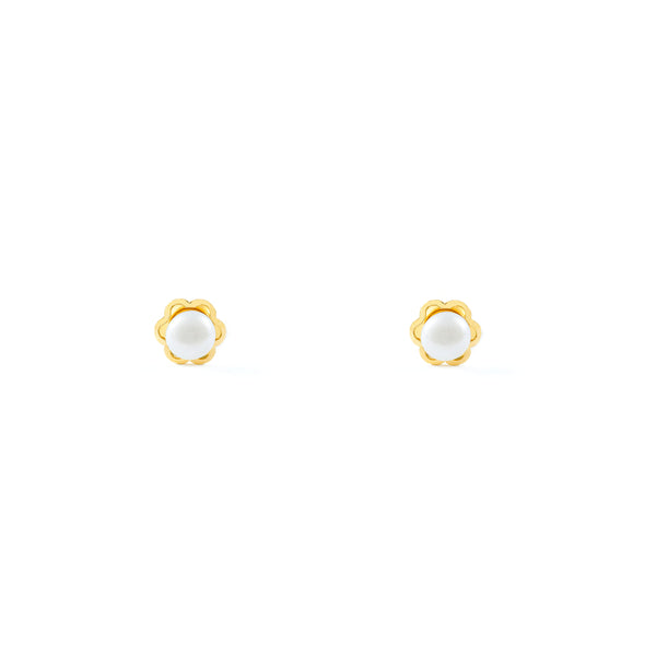 18ct Yellow Gold Flower Pearl 3 mm Children's Baby Girls Earrings shine