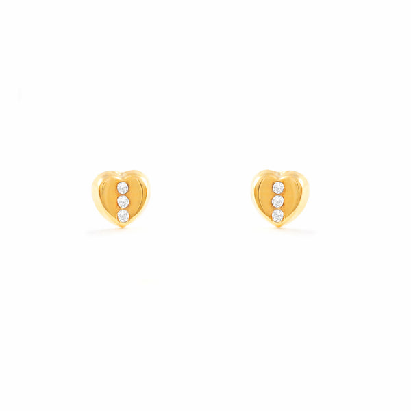 18ct Yellow Gold Heart Cubic Zirconia Children's Baby Girls Earrings shine