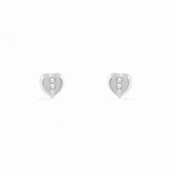 18ct White Gold Heart Cubic Zirconia Children's Baby Girls Earrings shine