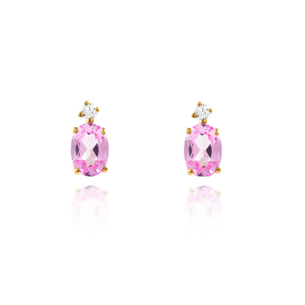 Pendientes Mujer-Niña Oro Amarillo 9K Oval Rosa Brillo