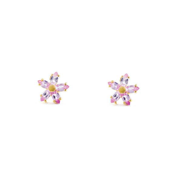 Pendientes Mujer-Niña Oro Amarillo 9K Flor Margarita Rosa Brillo