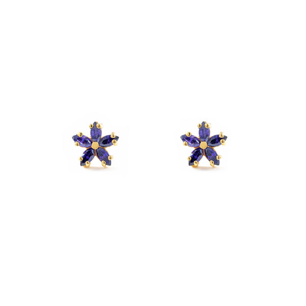 9ct Yellow Gold Daisy Flower Amethyst Earrings shine