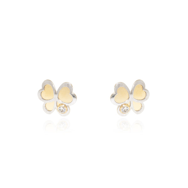 18ct two color gold Butterfly Cubic Zirconia Children's Girls Earrings Matte Shine