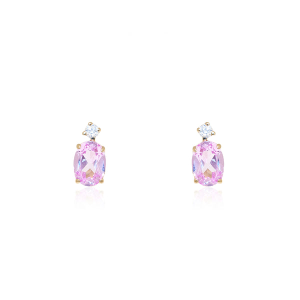 Pendientes Mujer-Niña Oro Amarillo 9K Oval Rosa Brillo