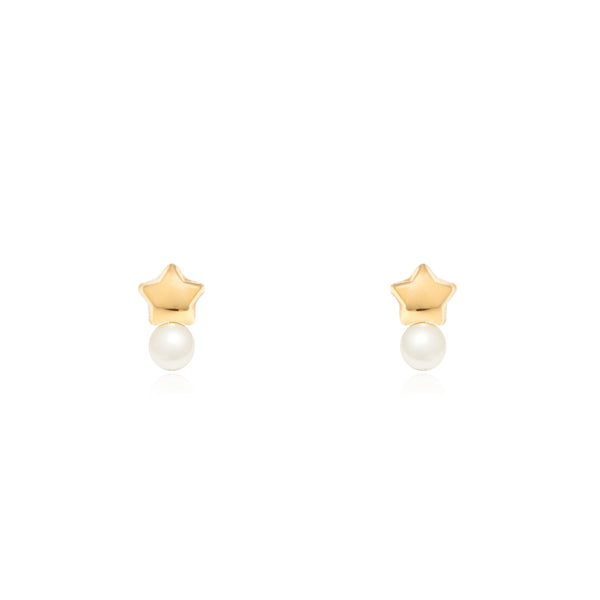 18ct Yellow Gold Star Pearl 3.5 mm Children's Baby Girls Earrings shine