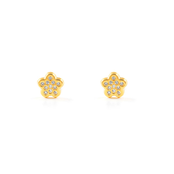 18ct Yellow Gold Flower Cubic Zirconias Children's Girls Earrings shine