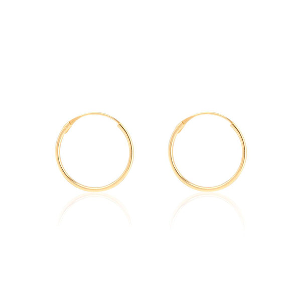 Pendientes Oro Amarillo 18K Aros Redondo Brillo 14 x 1 mm