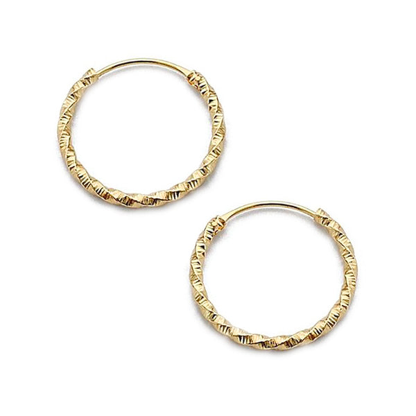 18ct Yellow Gold Twisted Hoops carved Earrings 13x1.2 mm